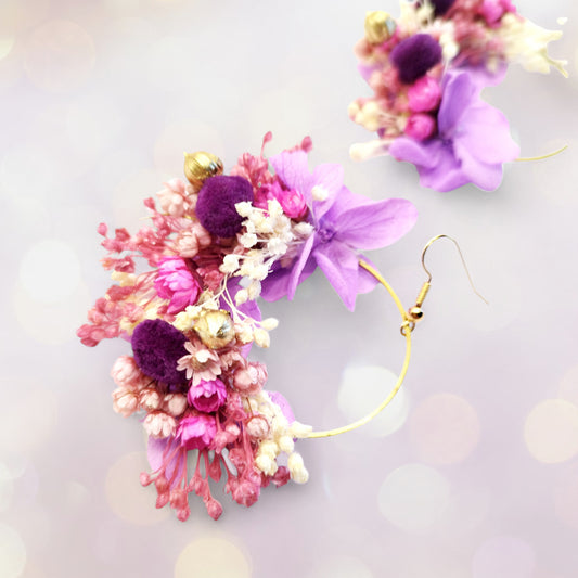 Boucles d'oreilles en fleurs séchées et stabilisées mariage