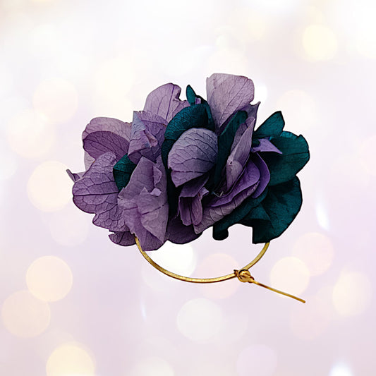 Boucles d'oreilles fleurs séchées mariage Voluptueuse bleu/violet