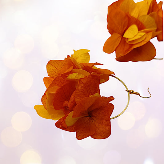 Boucles d'oreilles fleurs séchées mariage Voluptueuse jaune/orange