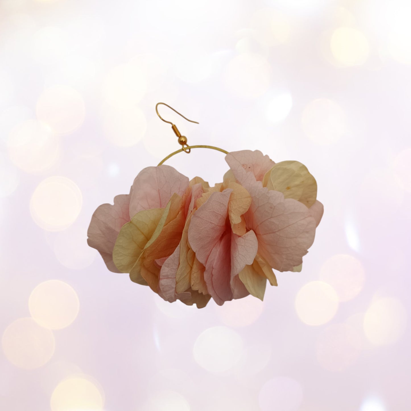Boucles d'oreilles fleurs séchées mariage Voluptueuse rose/crème