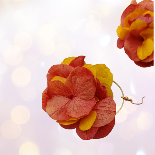 Boucles d'oreilles fleurs séchées mariage Voluptueuse rose/jaune/orange