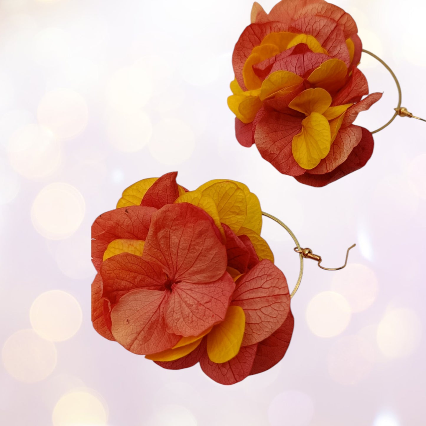 Boucles d'oreilles fleurs séchées mariage Voluptueuse rose/jaune/orange
