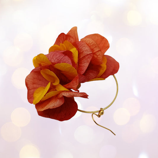 Boucles d'oreilles fleurs séchées mariage Voluptueuse rose/jaune/orange