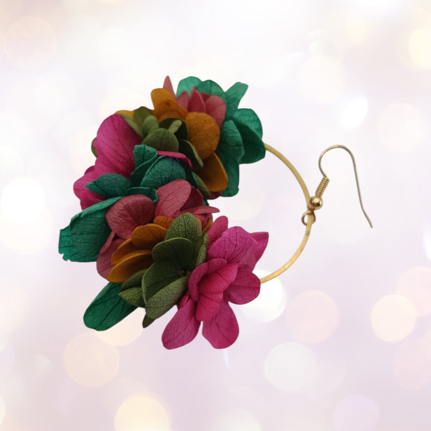 Boucles d'oreilles fleurs séchées mariage mélange coloré