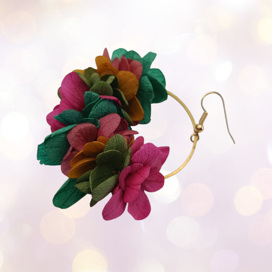 Boucles d'oreilles fleurs séchées mariage mélange coloré