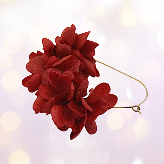Boucles d'oreilles dormeuse fleurs séchées mariage rouge