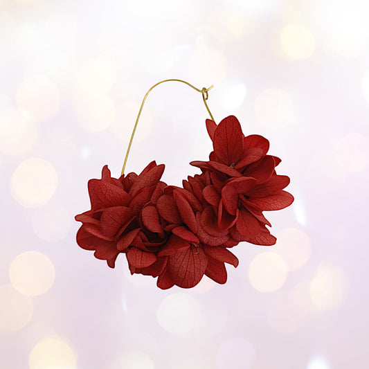 Boucles d'oreilles dormeuse fleurs séchées mariage rouge