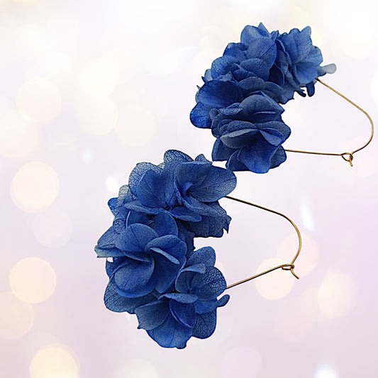 Boucles d'oreilles dormeuse fleurs séchées mariage Bleu