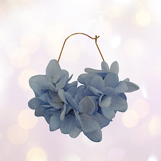 Boucles d'oreilles dormeuse fleurs séchées mariage Bleu ciel