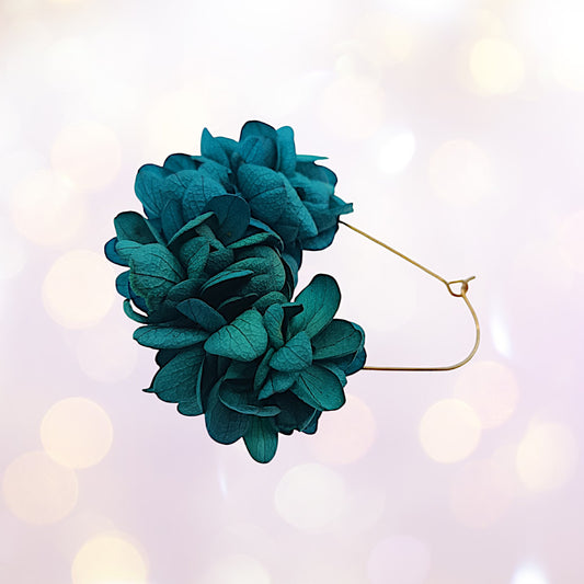 Boucles d'oreilles dormeuse fleurs séchées mariage Bleu canard