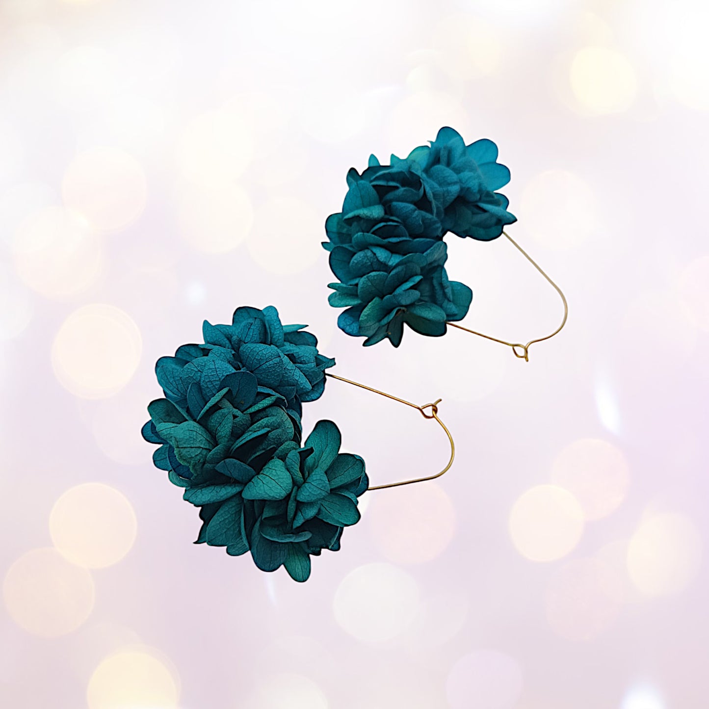 Boucles d'oreilles dormeuse fleurs séchées mariage Bleu canard