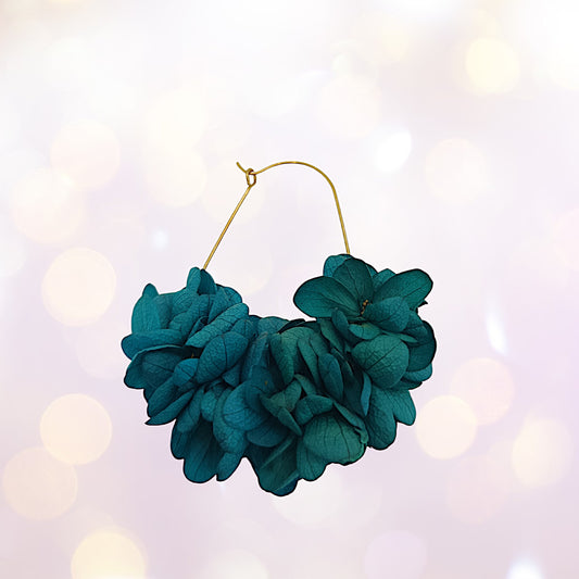Boucles d'oreilles dormeuse fleurs séchées mariage Bleu canard