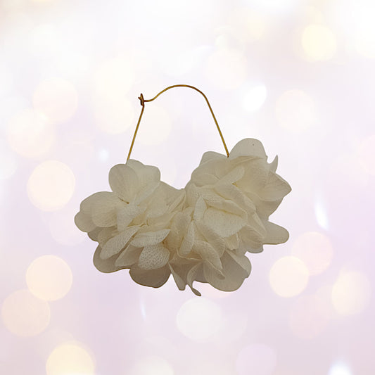Boucles d'oreilles dormeuse fleurs séchées mariage Blanc crème