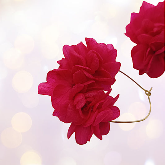 Boucles d'oreilles dormeuse fleurs séchées mariage Fushia