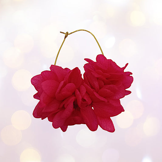 Boucles d'oreilles dormeuse fleurs séchées mariage Fushia