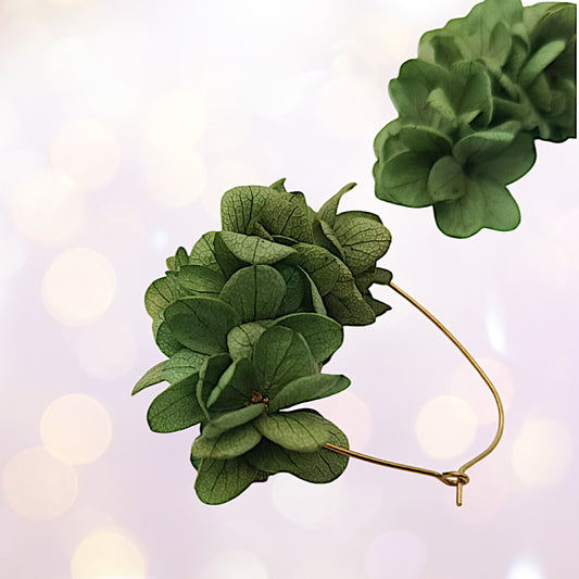 Boucles d'oreilles dormeuse fleurs séchées mariage Vert