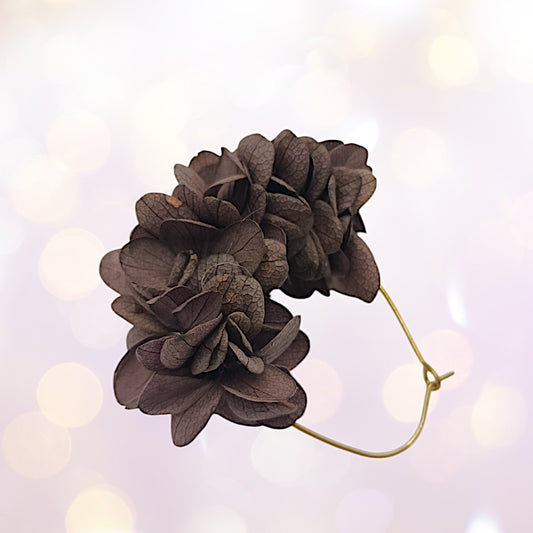 Boucles d'oreilles dormeuse fleurs séchées mariage Marron