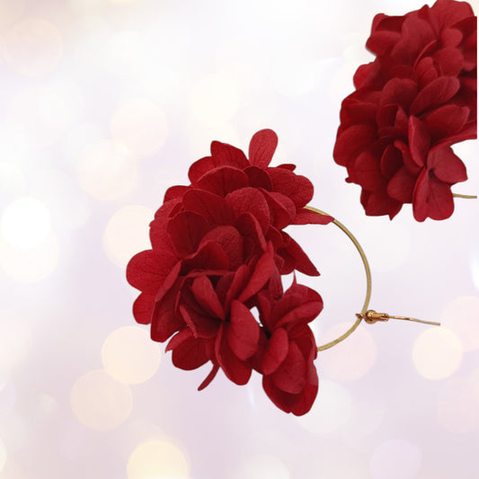 Boucles d'oreilles fleurs séchées mariage rouge