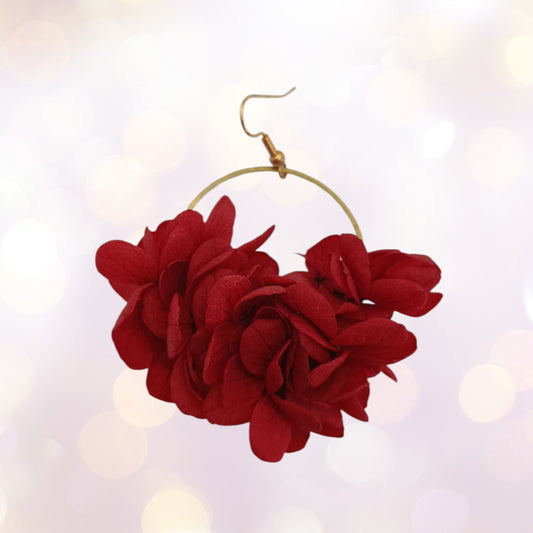 Boucles d'oreilles fleurs séchées mariage rouge