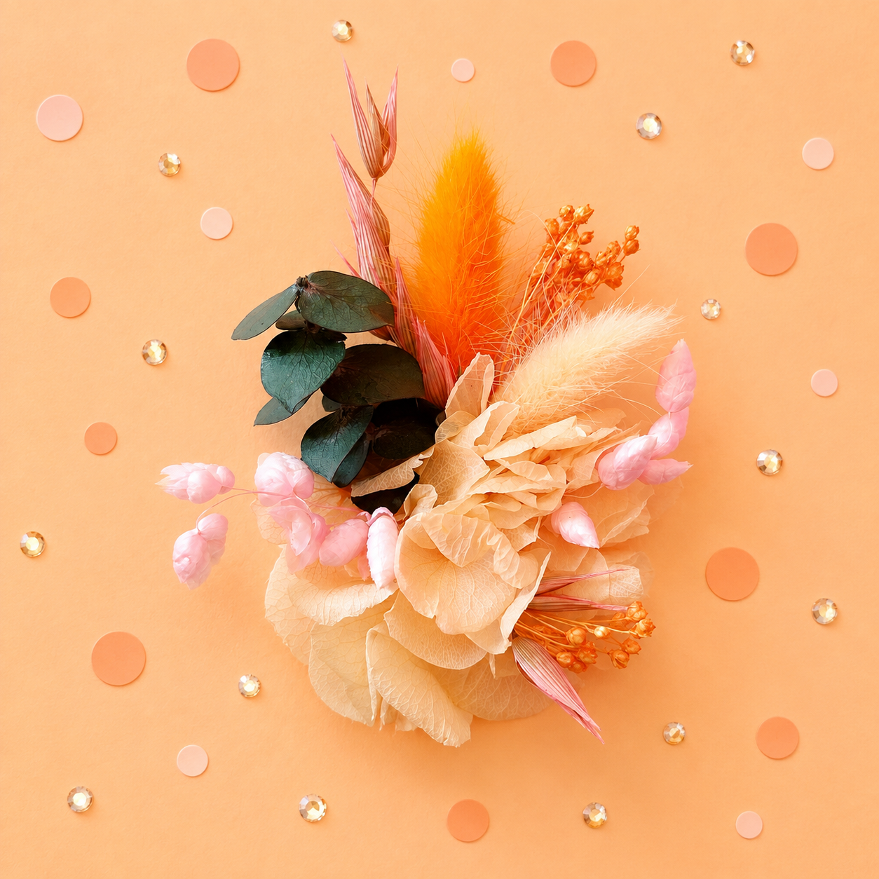 Coffret Mariés « Rose Pêche » — Peigne, Créoles et Boutonnière en Fleurs Séchées