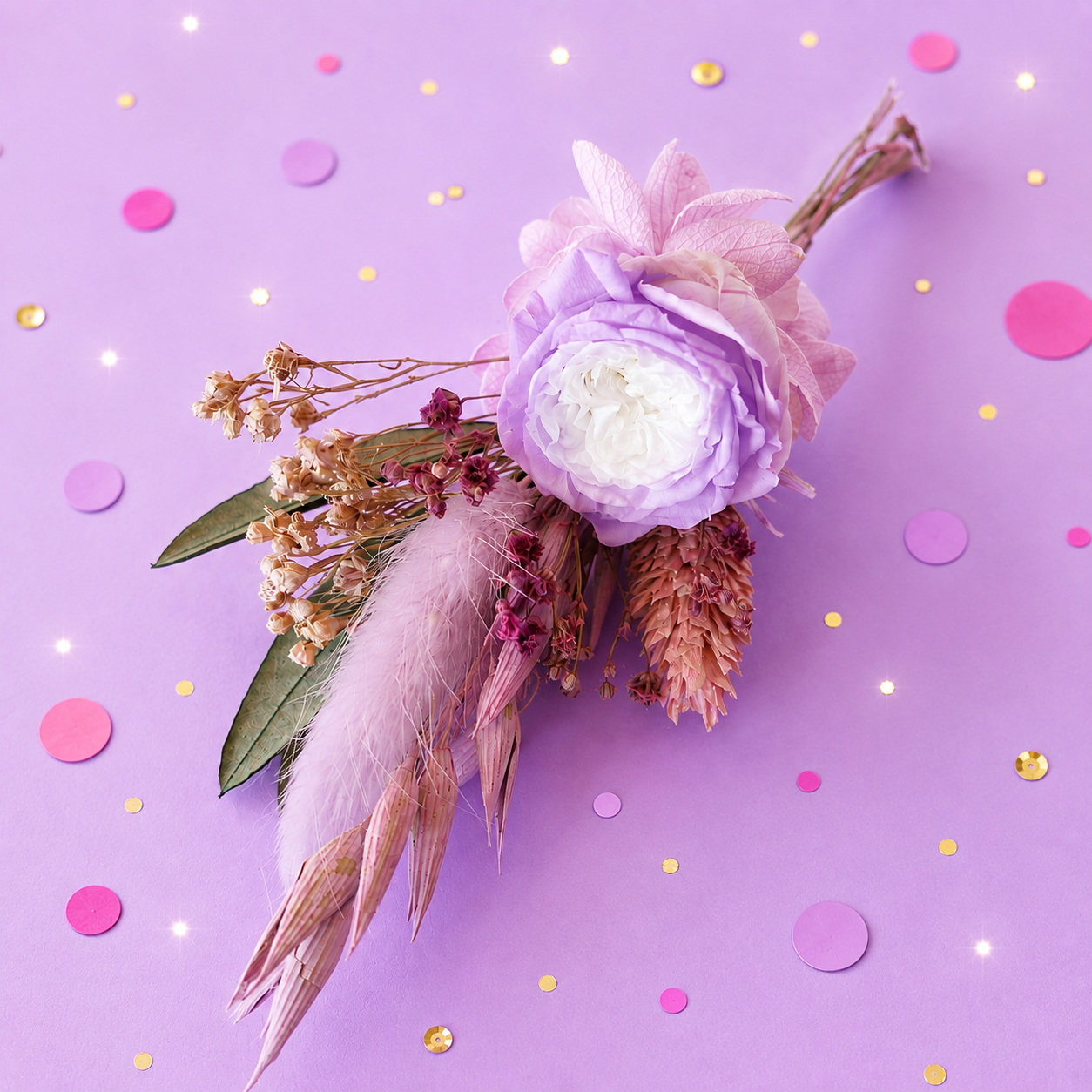 Coffret Mariés « Lavande » — Peigne, Créoles et Boutonnière en Fleurs Séchées