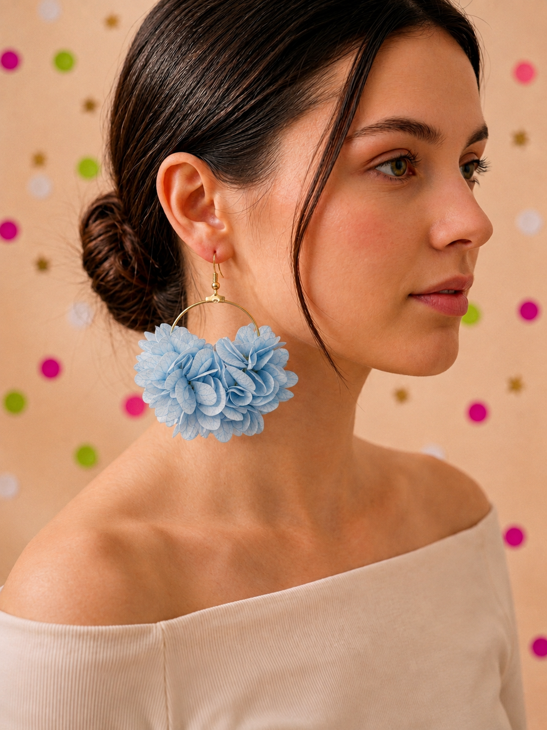 Boucles d'Oreilles Mariage Hortensia Bleu Ciel | Créoles Fleurs