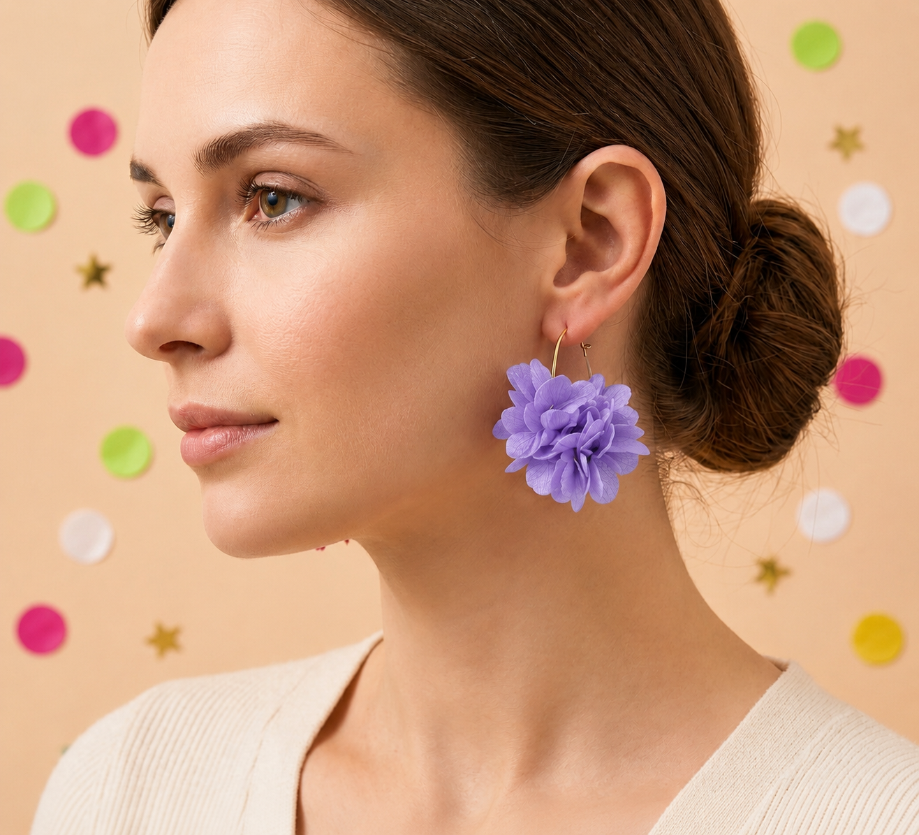 Créoles Goutte Mariage Hortensia en Laiton | Lilas