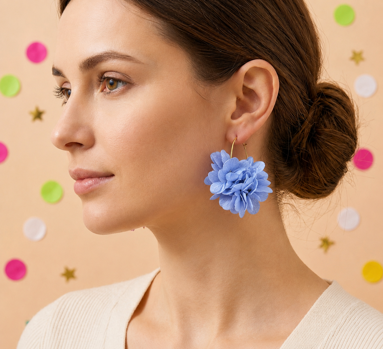 Créoles Goutte Mariage Hortensia en Laiton | Bleu Ciel