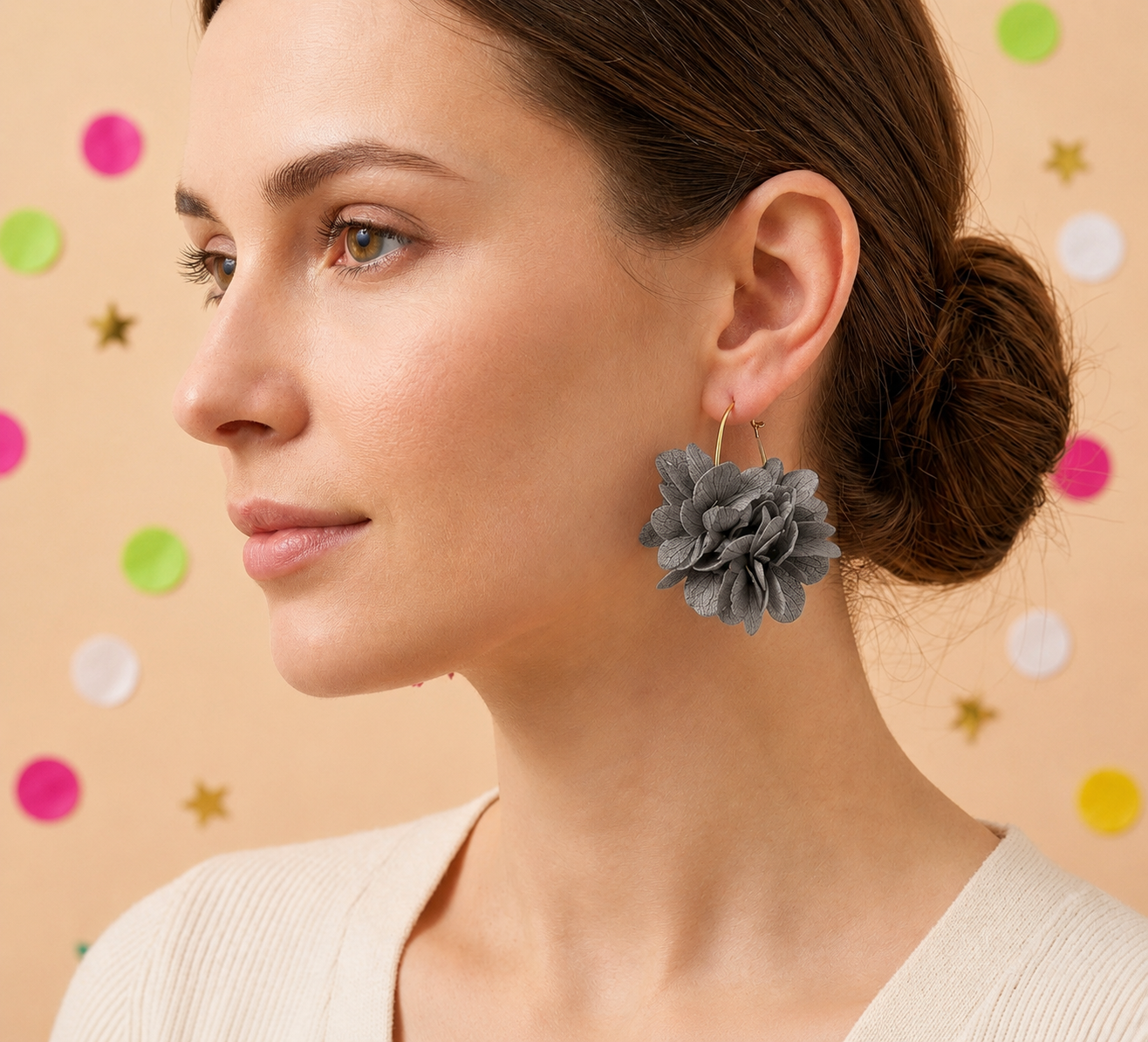 Créoles Goutte Mariage Hortensia en Laiton | Gris Anthracite