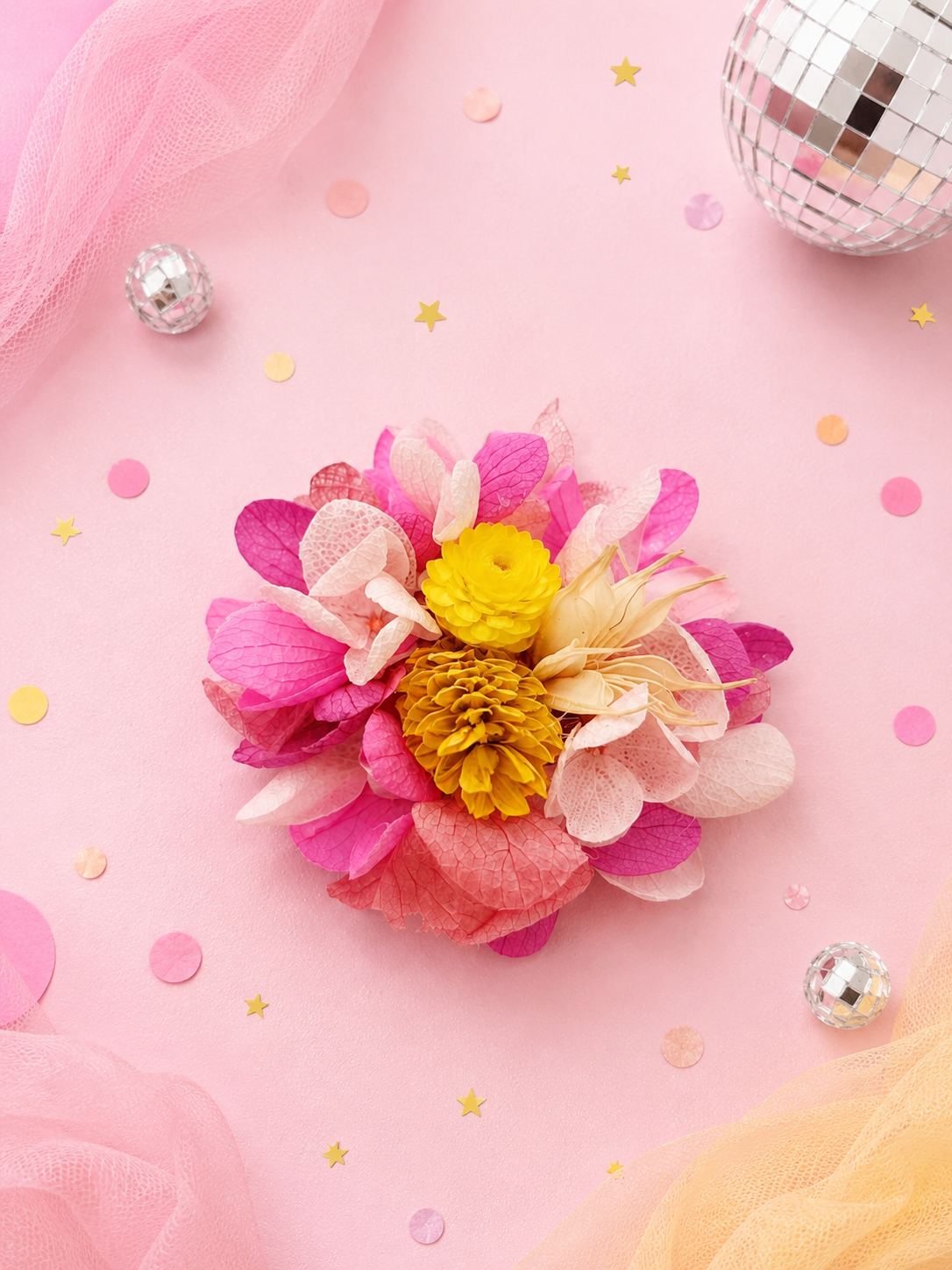 barrette-mariage-crocodile-ronde-5cm-fuchsia-rose-jaune-moutarde