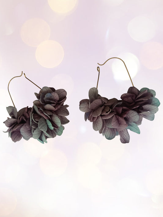 Boucles d'oreilles dormeuse fleurs séchées mariage Bleu canard
